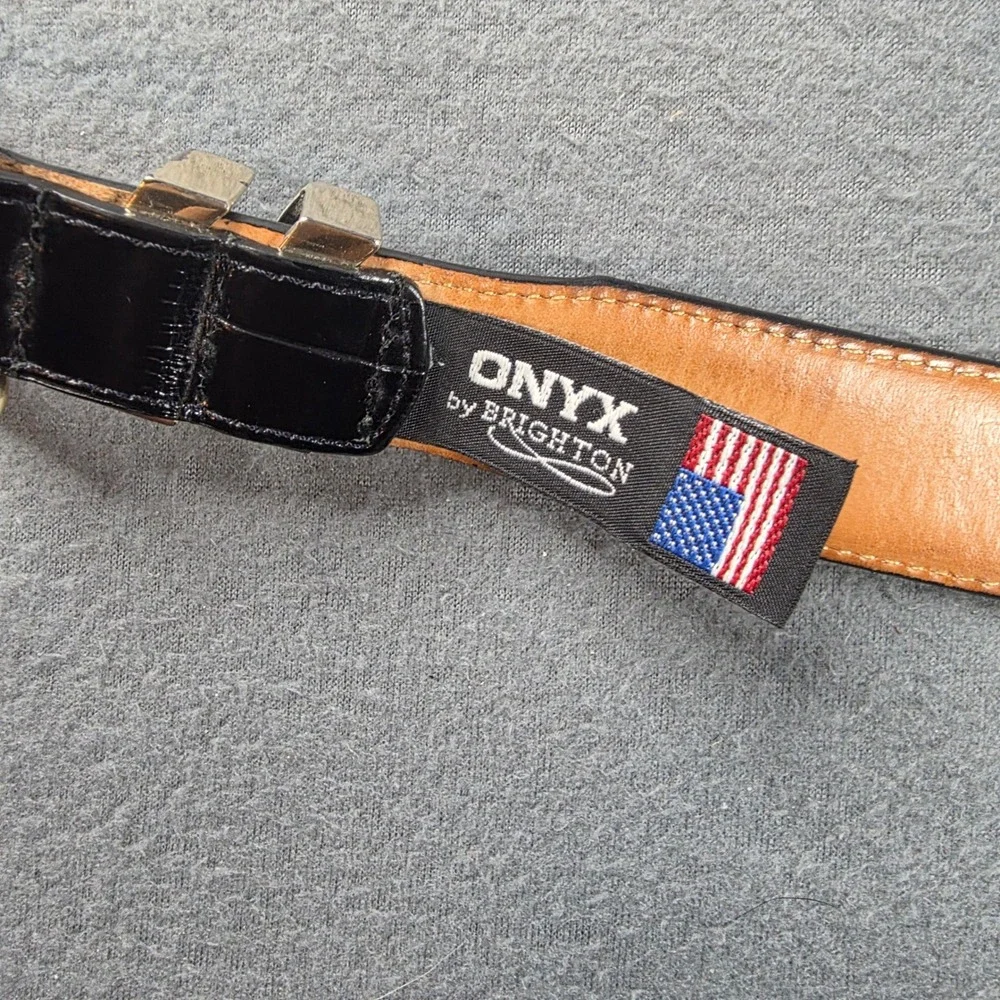 Onyx by Brighton Mens Black Croc Embossed Leather Belt Silver Buckle Tip USA 40